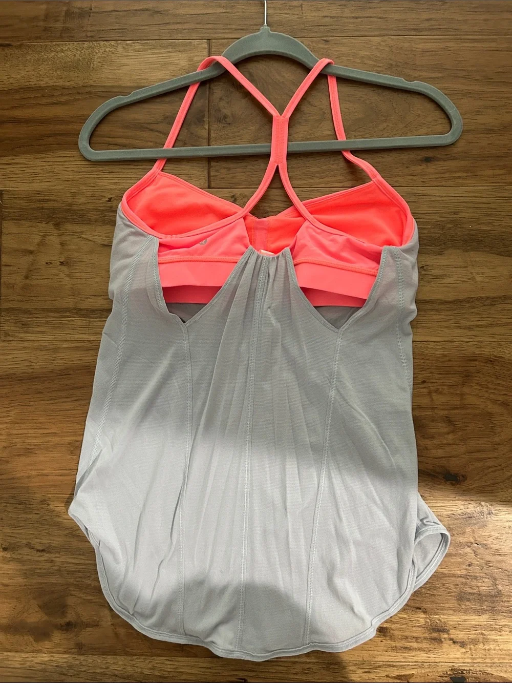 lululemon athletica Light Gray Tank with Neon Pink Strappy Built-in Bra